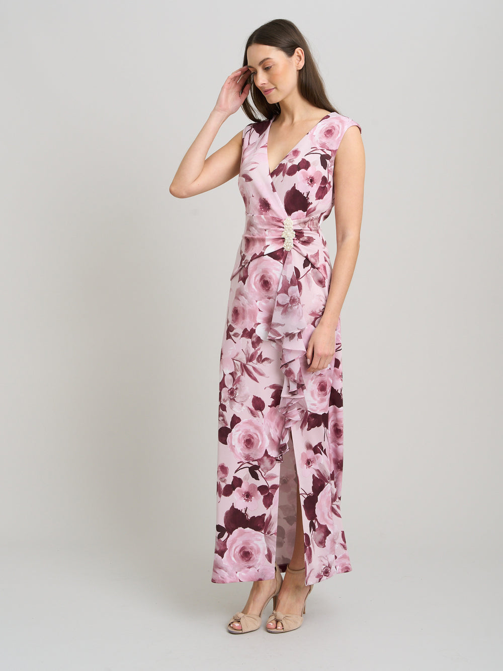 Perla Stretch Floral Diamante Trim Maxi Dress