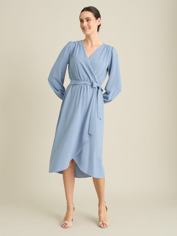 Peyton Bow Wrap Long Sleeve Midi Dress