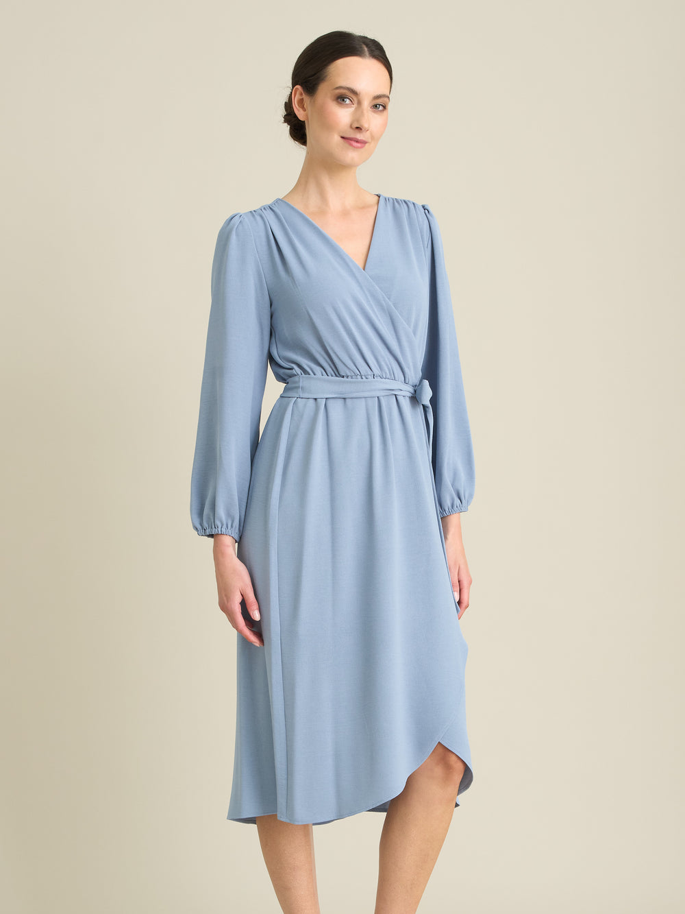 Peyton Bow Wrap Long Sleeve Midi Dress