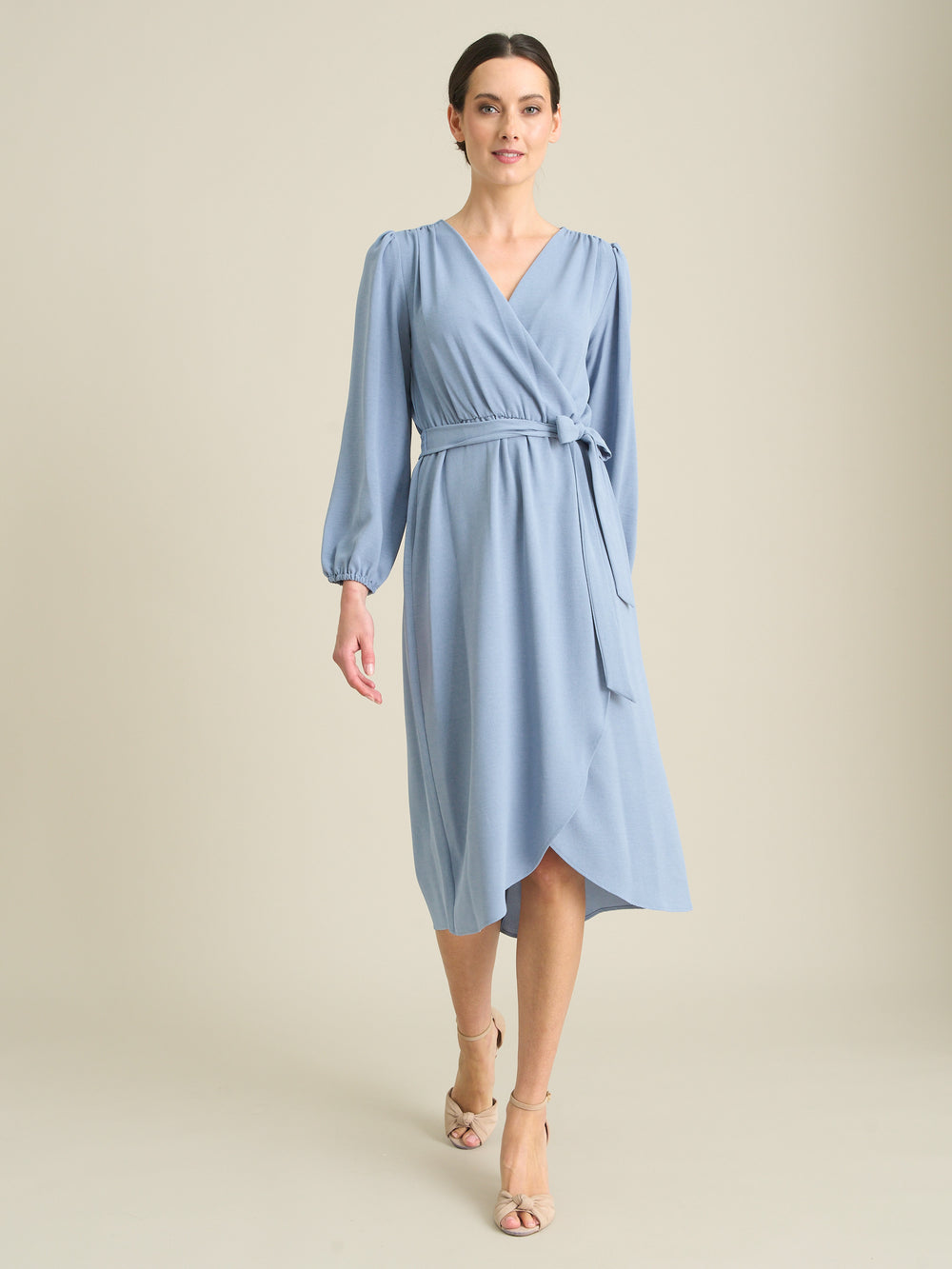 Peyton Bow Wrap Long Sleeve Midi Dress