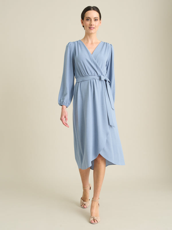 Peyton Bow Wrap Long Sleeve Midi Dress