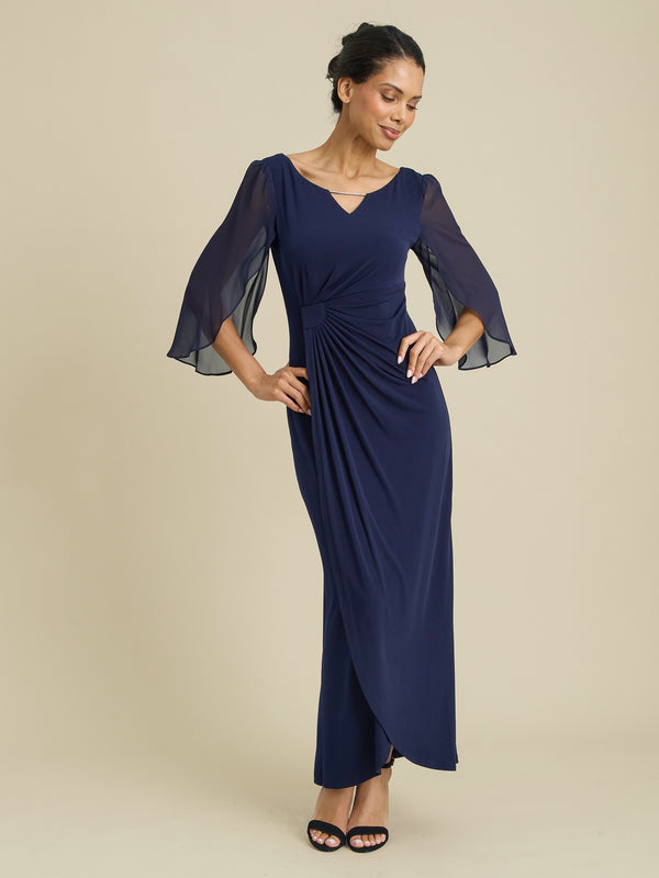 Raquel Diamante Trim Maxi Dress With Chiffon Sleeves