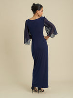 Raquel Diamante Trim Maxi Dress With Chiffon Sleeves