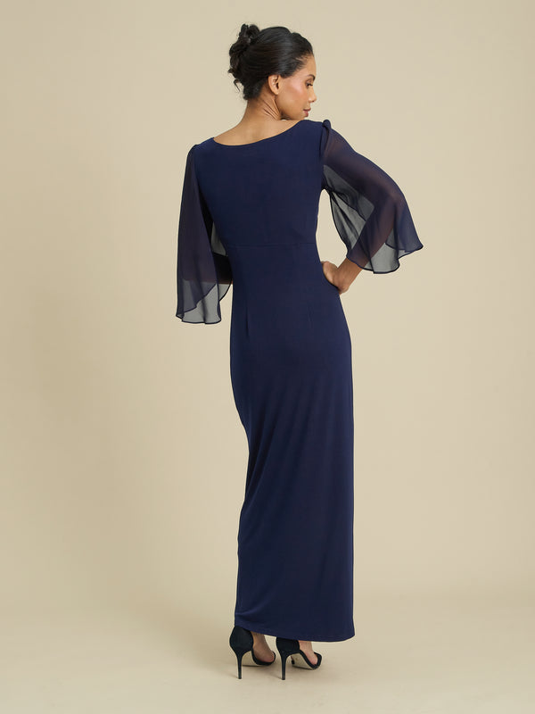 Raquel Diamante Trim Maxi Dress With Chiffon Sleeves