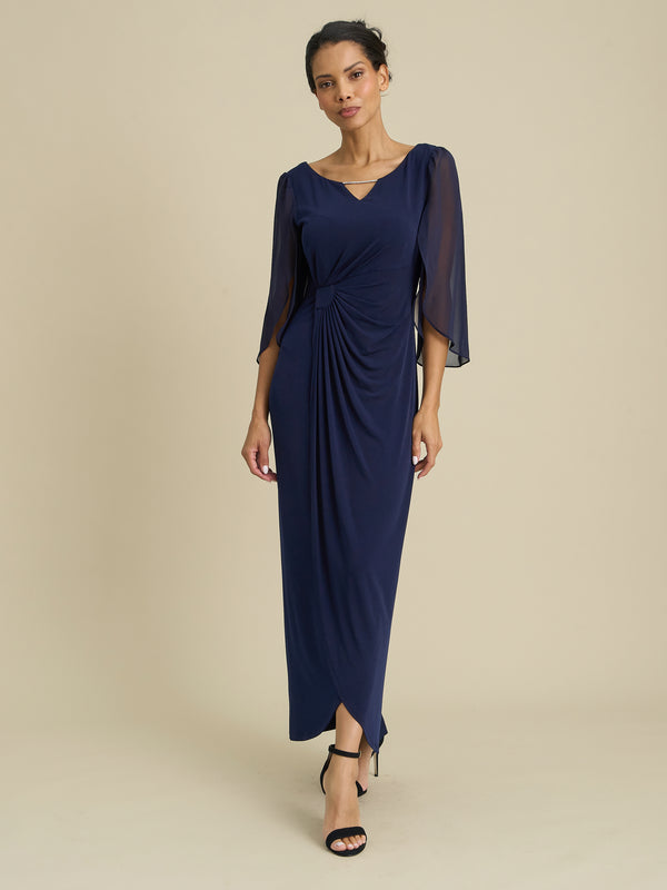 Raquel Diamante Trim Maxi Dress With Chiffon Sleeves
