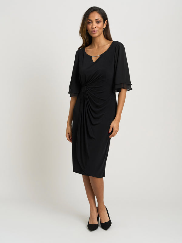 Diamante Trim Dress With Chiffon Sleeves