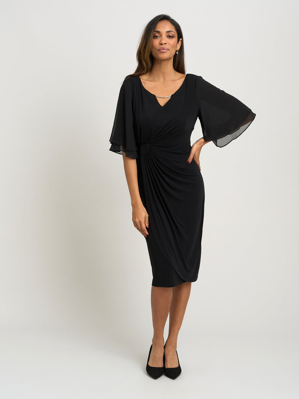 Diamante Trim Dress With Chiffon Sleeves