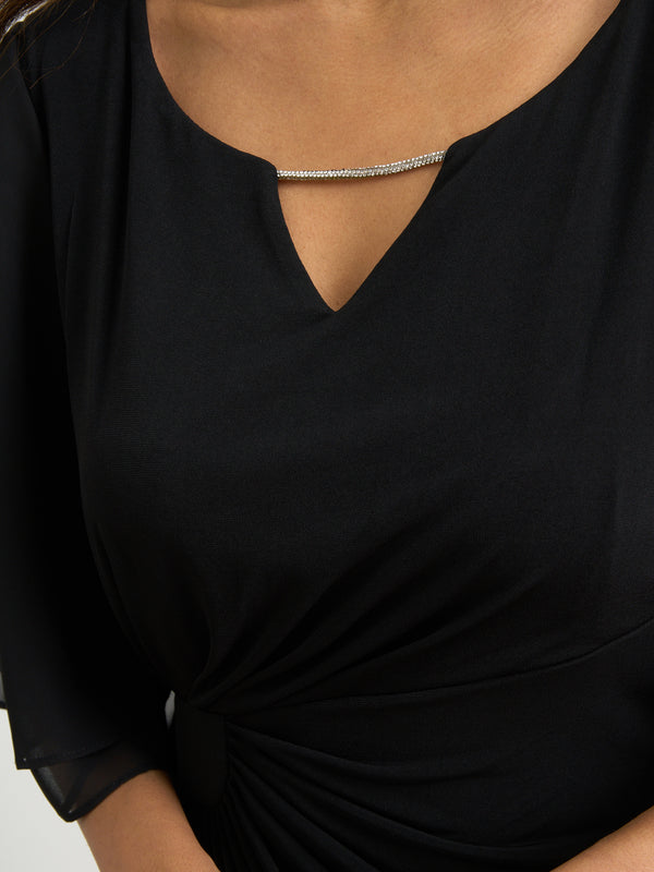 Diamante Trim Dress With Chiffon Sleeves