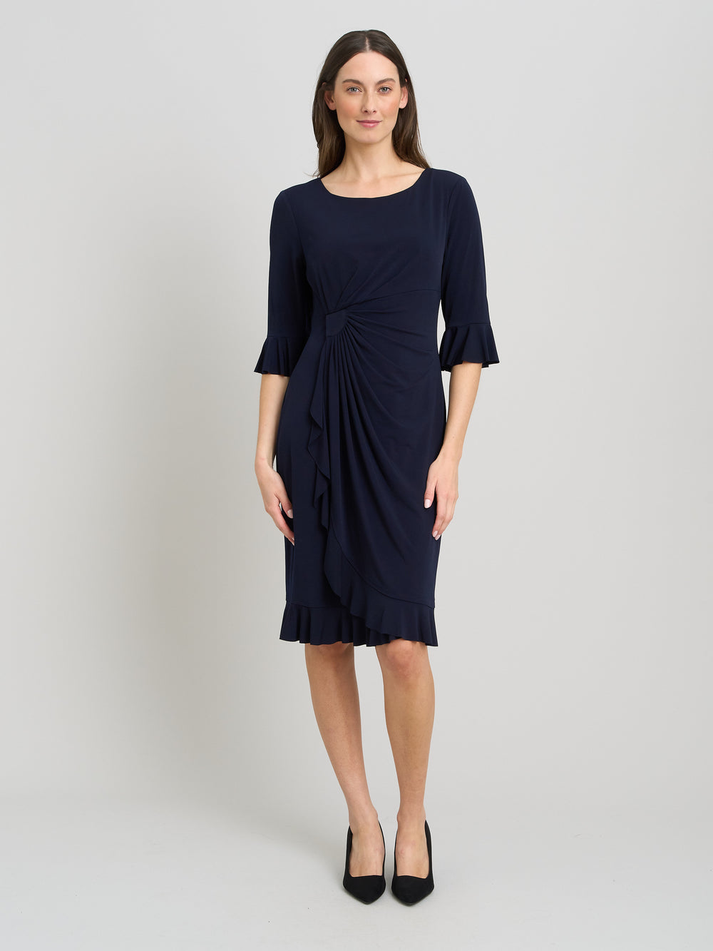 Faux Wrap Jersey Dress With Frill Hem