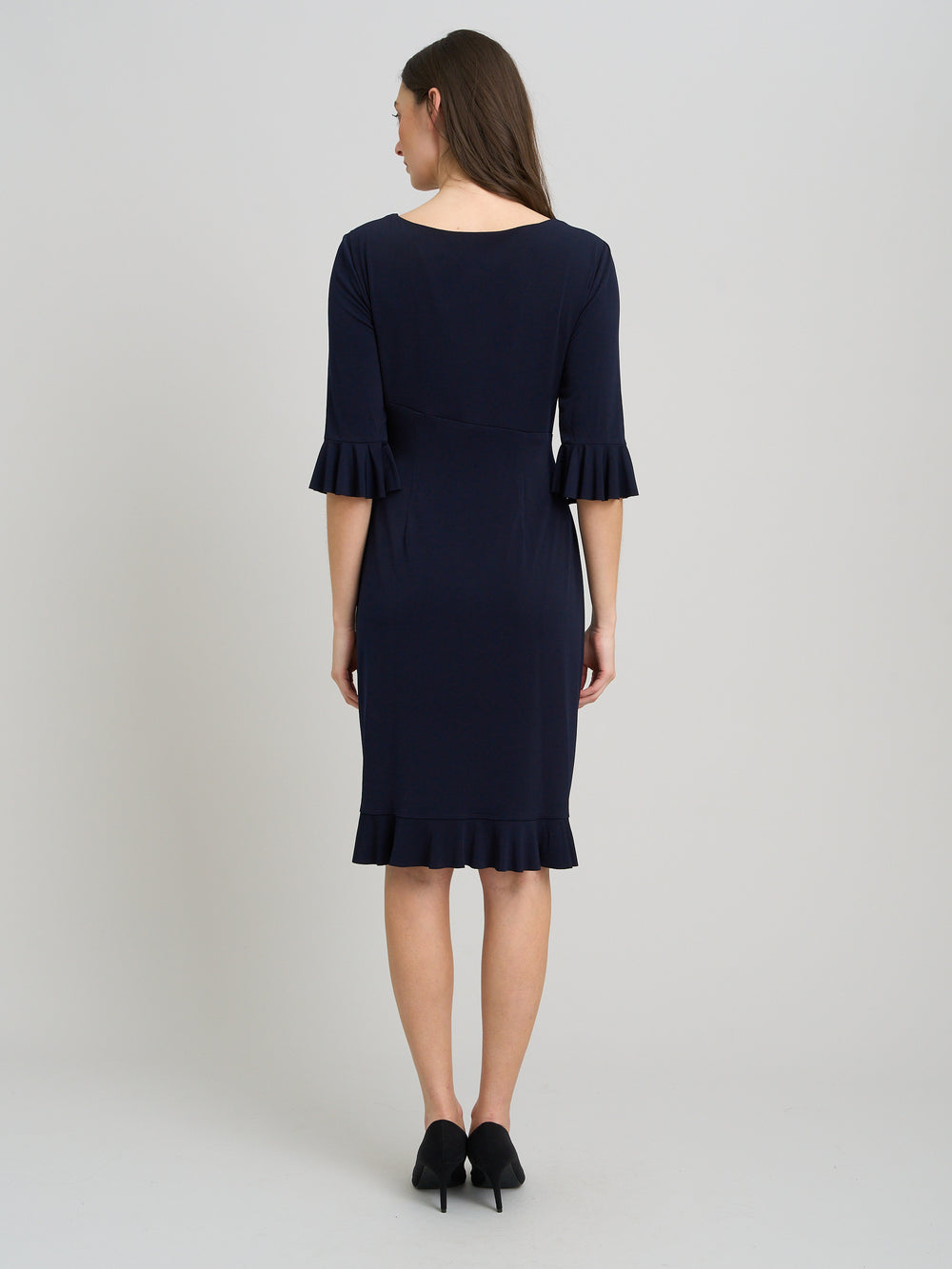 Faux Wrap Jersey Dress With Frill Hem