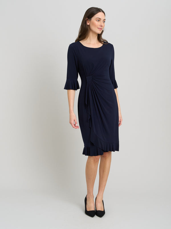 Faux Wrap Jersey Dress With Frill Hem