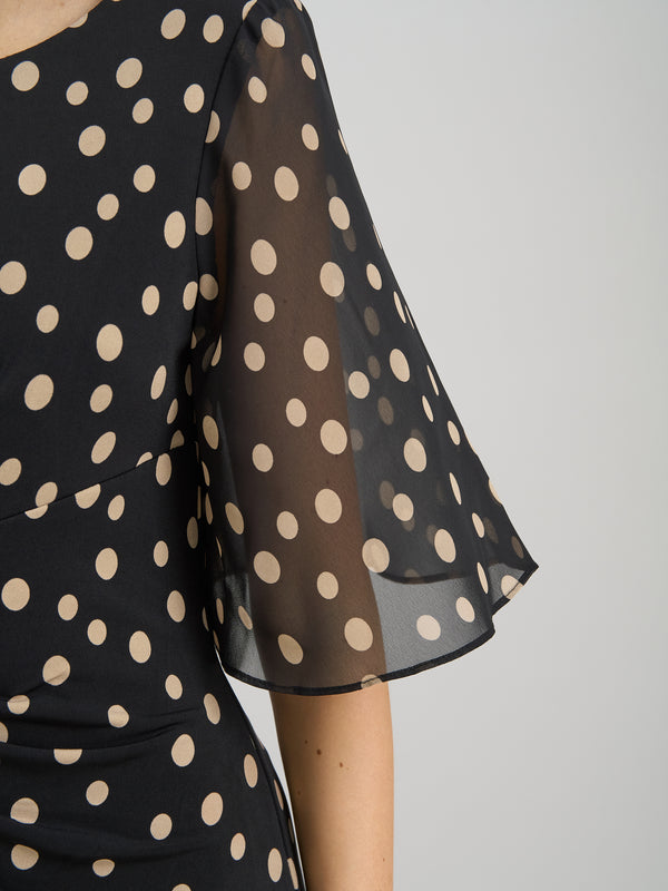 Greta Spot Print Faux Wrap Dress