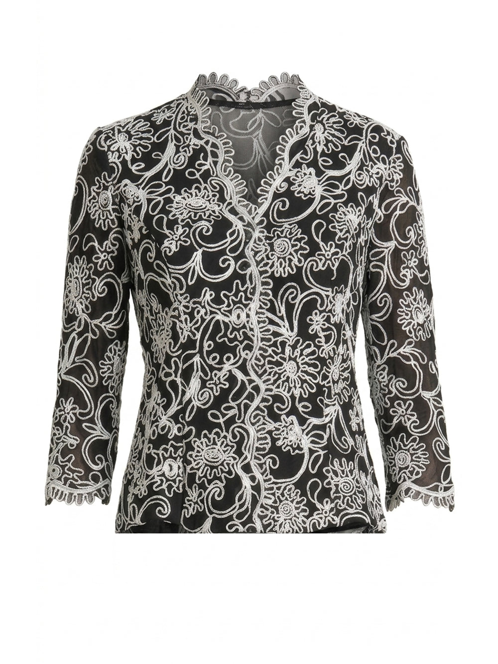 Lia Embroidered Blouse With Scallop Detail