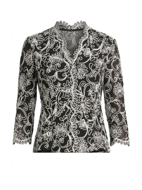 Lia Embroidered Blouse With Scallop Detail