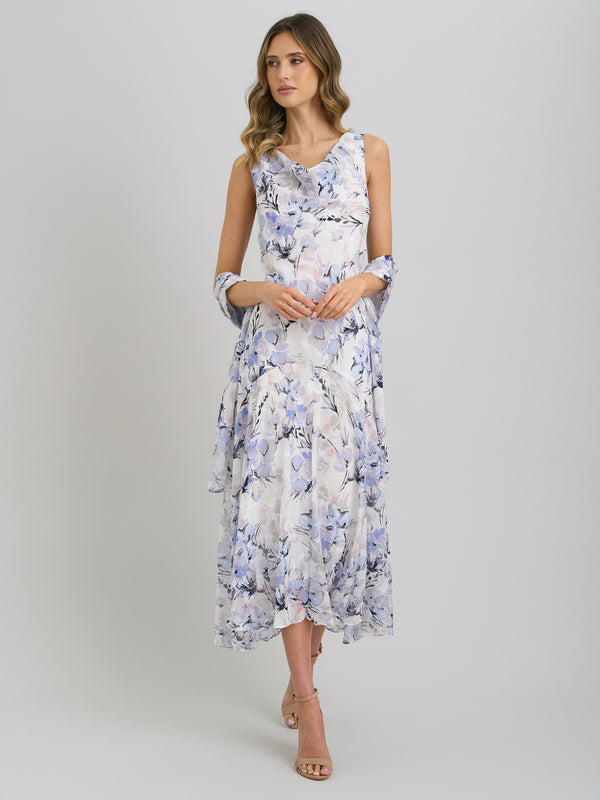 Yana Floral Printed Cowl Midi Dress & Scarf
