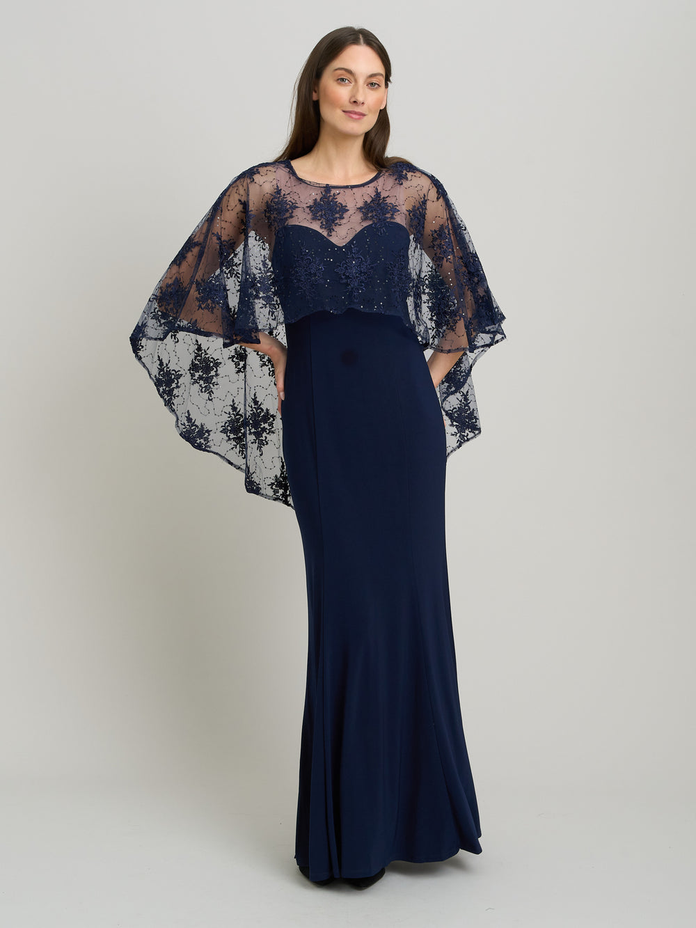 Desire Jersey Maxi Dress With Lace Cape