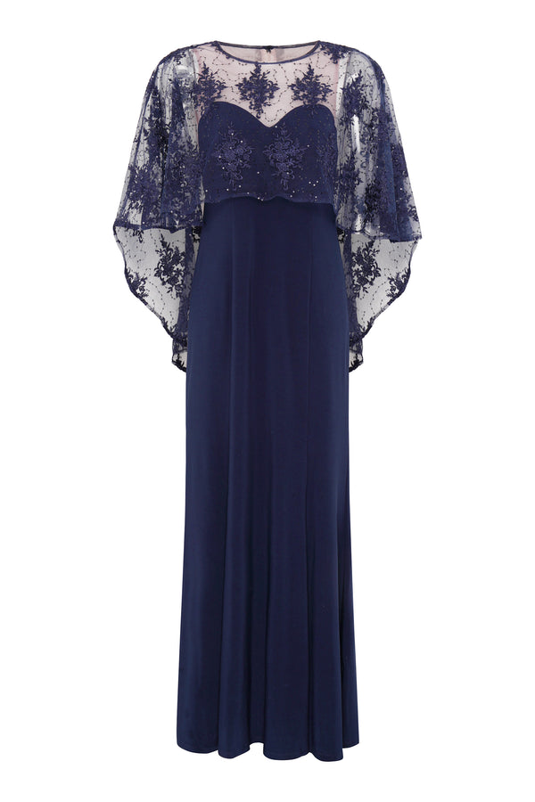 Desire Jersey Maxi Dress With Lace Cape