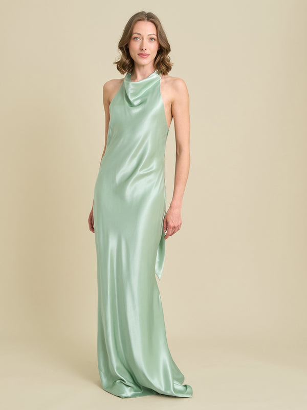 Chassidy Satin Halter Neck Maxi Dress