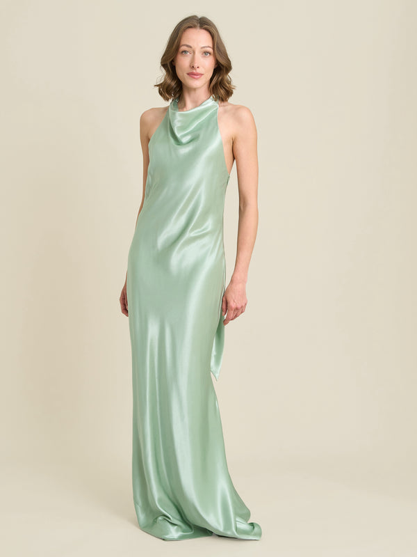 Chassidy Satin Halter Neck Maxi Dress
