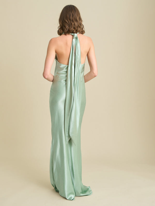 Chassidy Satin Halter Neck Maxi Dress