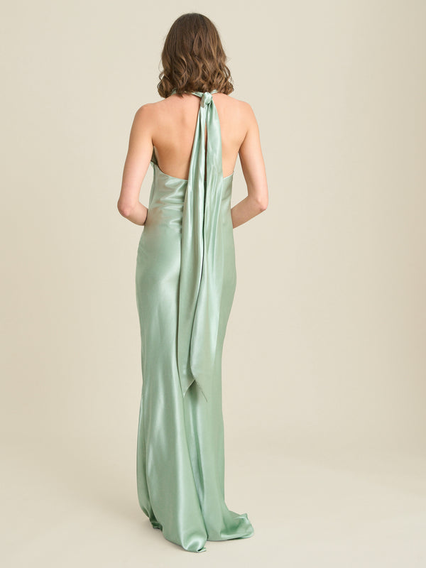 Chassidy Satin Halter Neck Maxi Dress