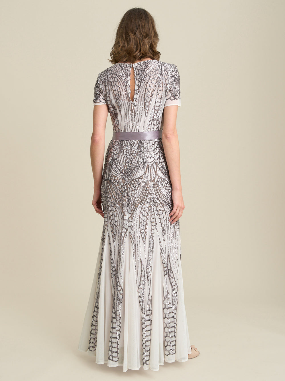 Mindi Embroidered Sequin Godet Maxi Dress