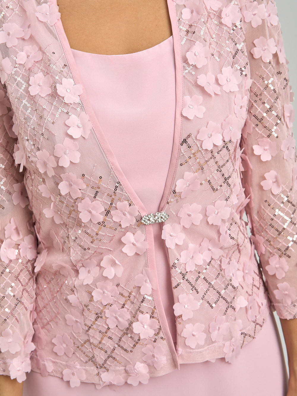 Patty Embellished Lace Jacket And Chiffon Midi Dress