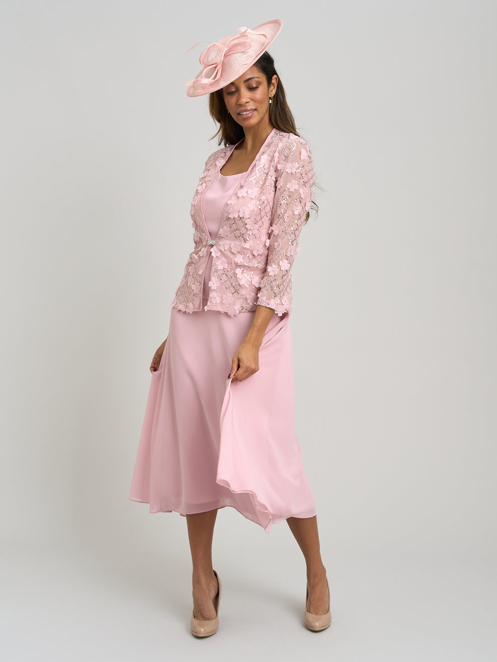 Patty Embellished Lace Jacket And Chiffon Midi Dress