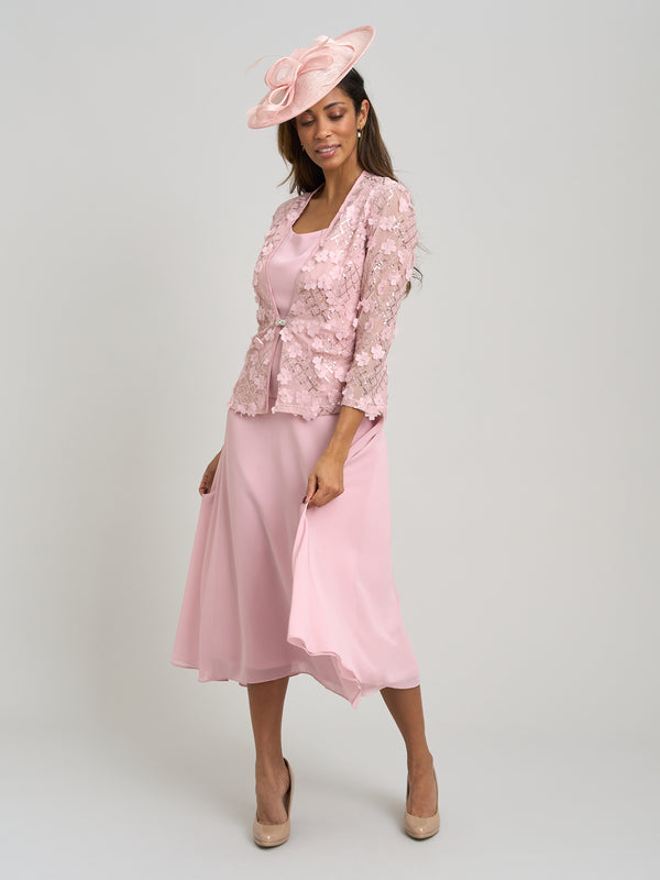 Patty Embellished Lace Jacket And Chiffon Midi Dress