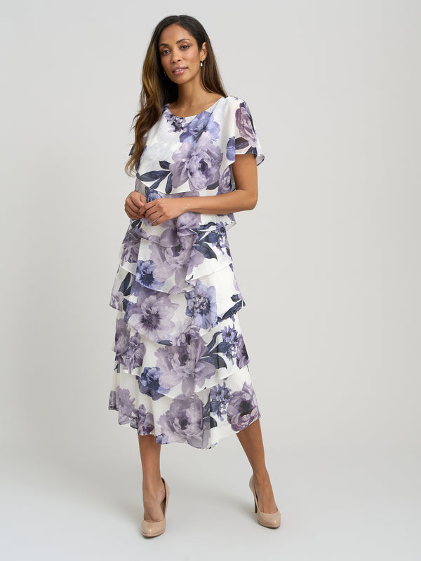 Rena Midi Printed Tiered Chiffon Dress