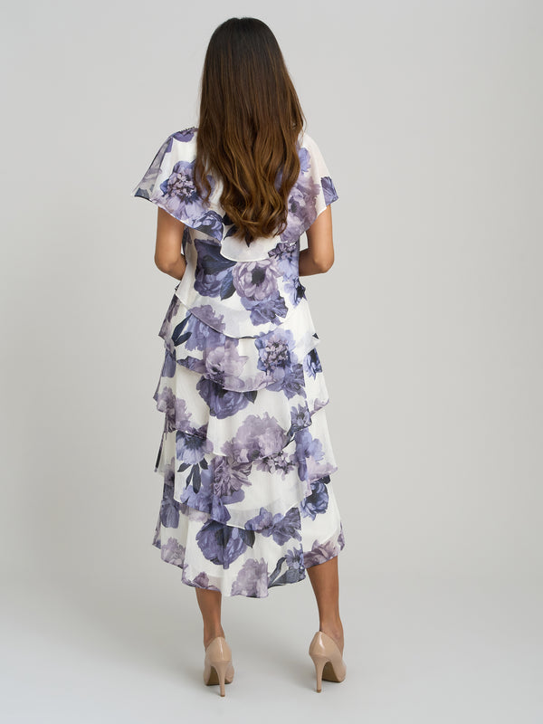Rena Midi Printed Tiered Chiffon Dress