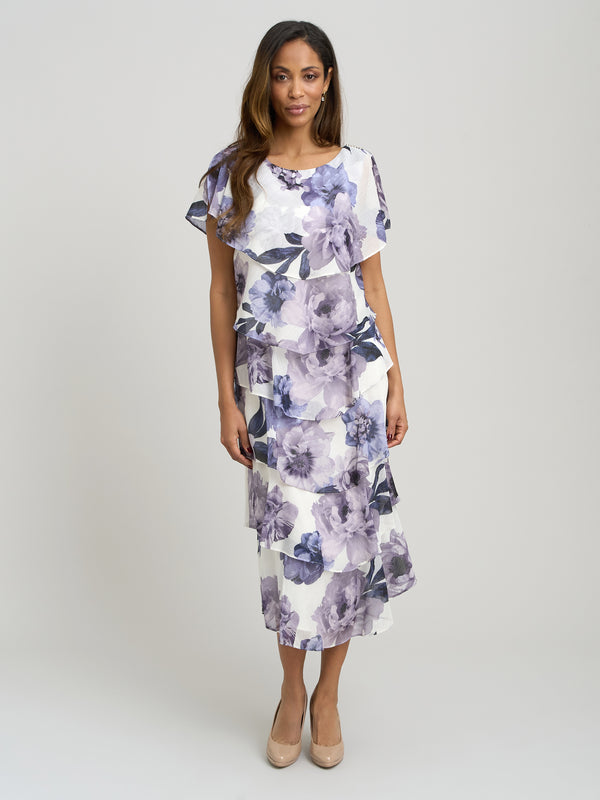 Rena Midi Printed Tiered Chiffon Dress