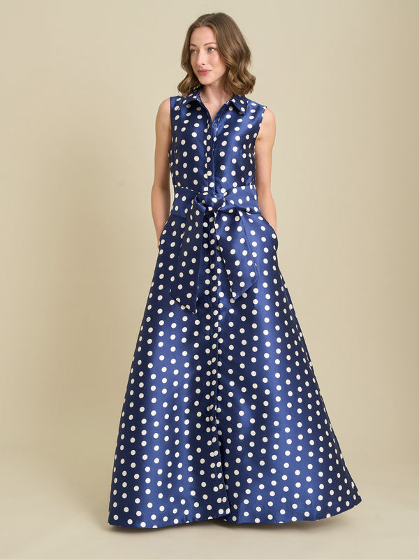 Romi Polka Dot Belt Tie Maxi Dress