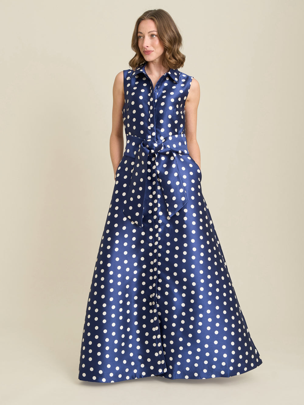 Romi Polka Dot Belt Tie Maxi Dress