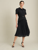 Sam Belted Pleated Midi Dress