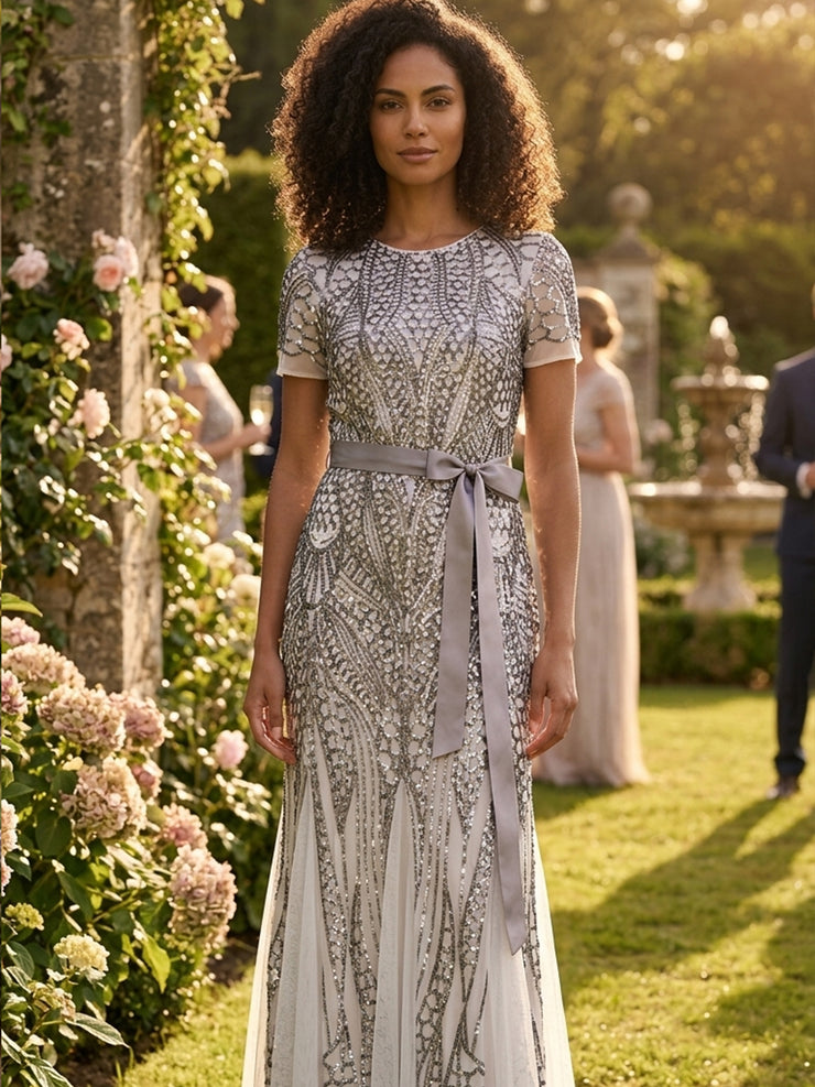 Mollie Chiffon Dress with Beaded Edge – Gina Bacconi