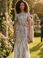 Mindi Embroidered Sequin Godet Maxi Dress