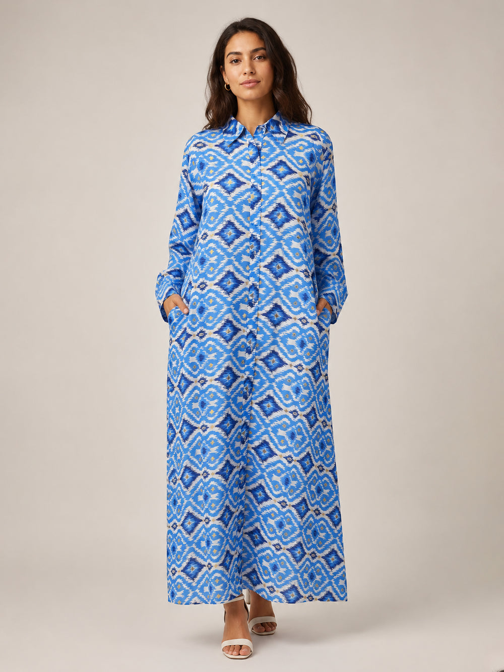 Blue Diamond Print Shirt Dress