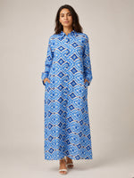 Blue Diamond Print Shirt Dress