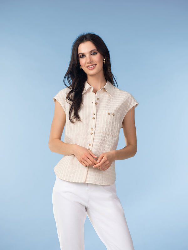 Alison Sheri Linen Seersucker Blouse