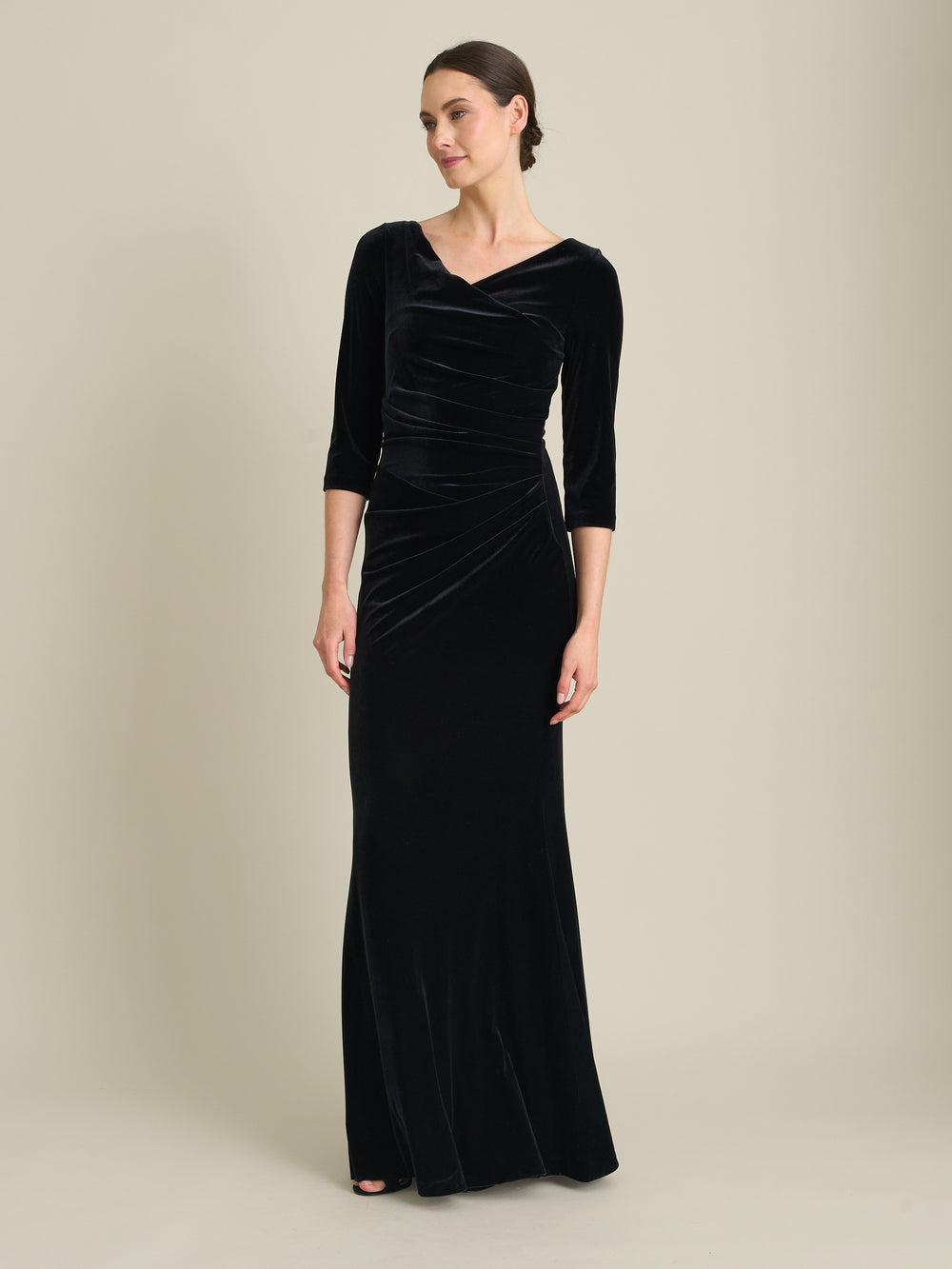 Sophie Black Velvet Maxi Dress With 3/4 Sleeve