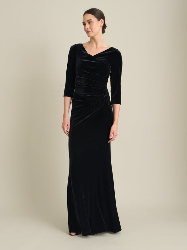 Sophie Black Velvet Maxi Dress With 3/4 Sleeve