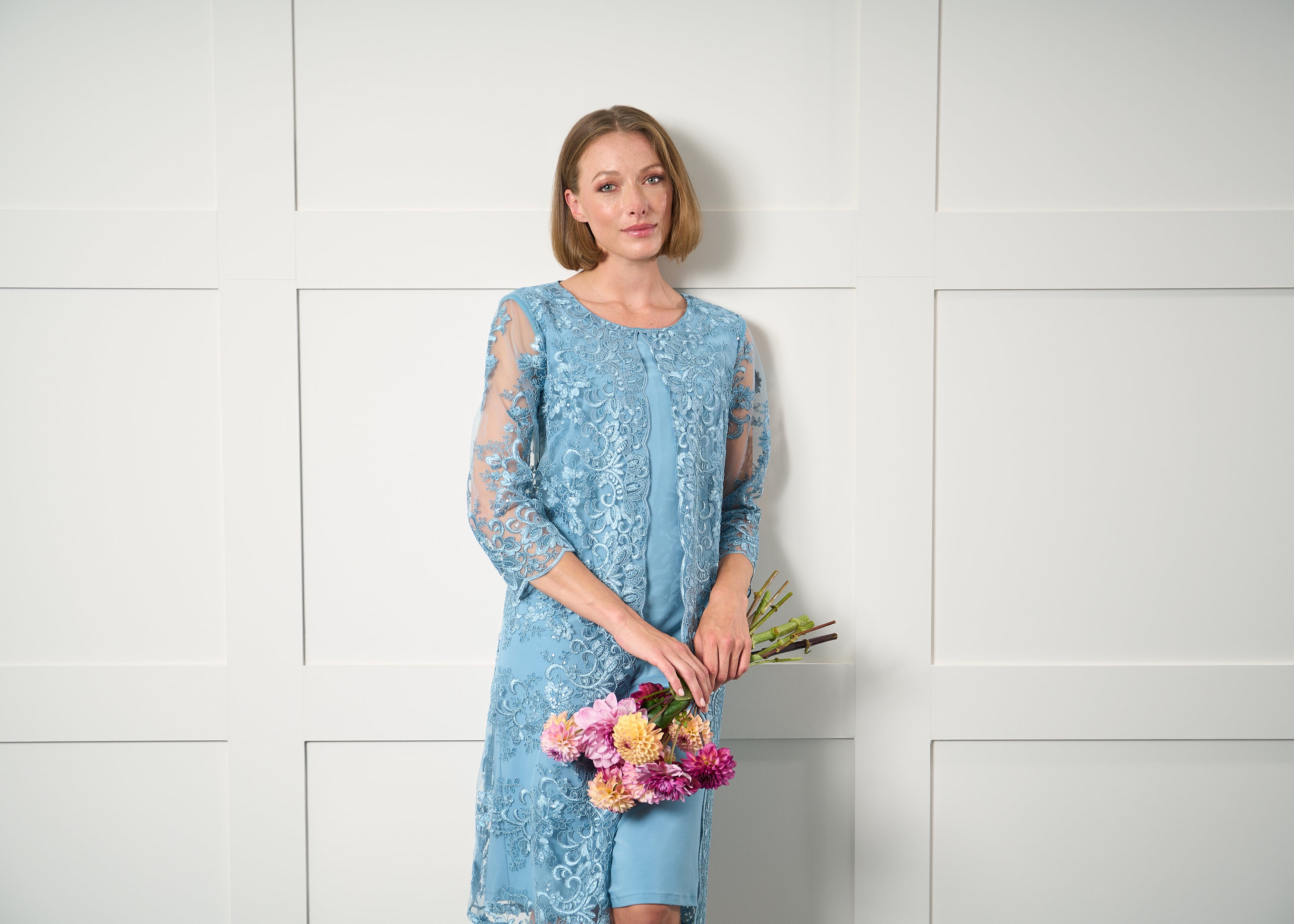 Jill Embroidered Lace Mock Jacket Dress – Gina Bacconi