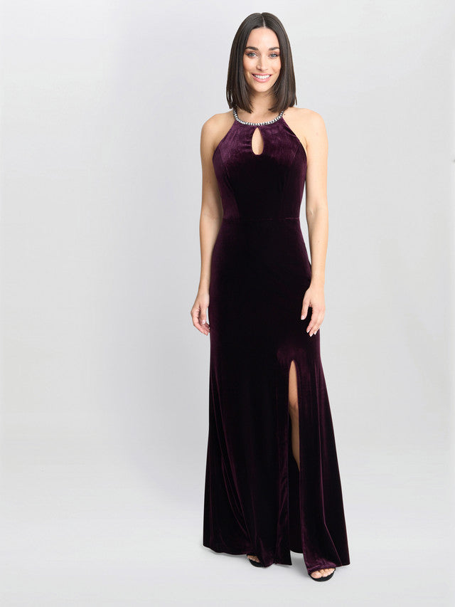 Deedee Velvet Halter Keyhole Maxi Dress Gina Bacconi Deedee Velvet Halter Keyhole Maxi Dress Gina Bacconi