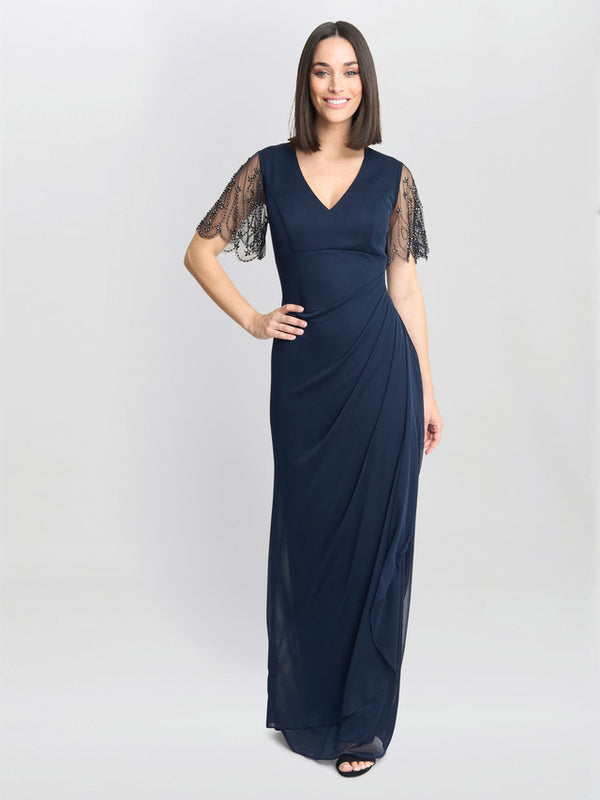 Josephine V Neck Maxi Dress With Embellished Sleeve