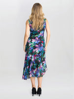 Lisbeth Floral Print Chiffon Asymmetric Hem Dress