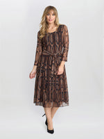 Anya Snake Print Long Sleeve Mesh Dress