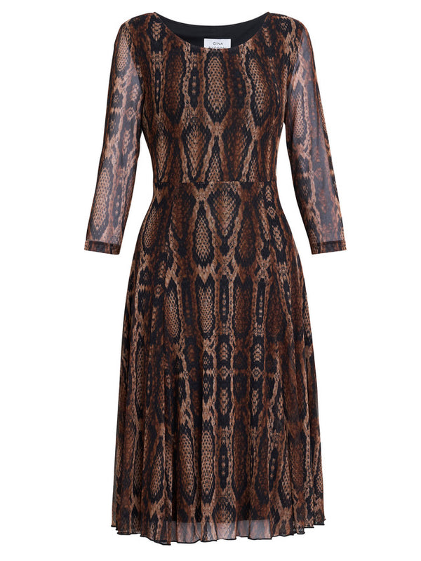 Anya Snake Print Long Sleeve Mesh Dress