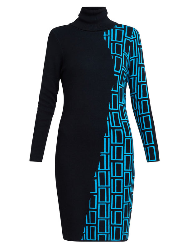 Ann Geometric Knit Poloneck Dress