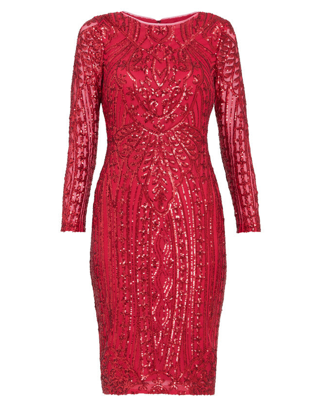 Angelique Red Sequin Midi Dress Gina Bacconi Angelique Red Sequin Midi Dress Gina Bacconi